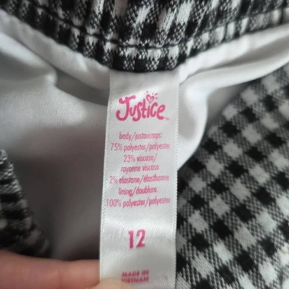 Justice Girl's Size 12 Black White Checked Wrap Style Skort